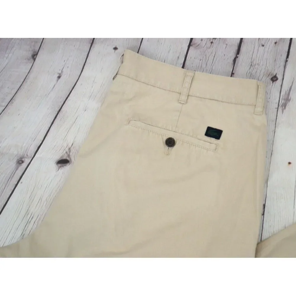 LACOSTE Men's Flat Front Cotton Chino / Khaki Pants SIZE 38 Beige